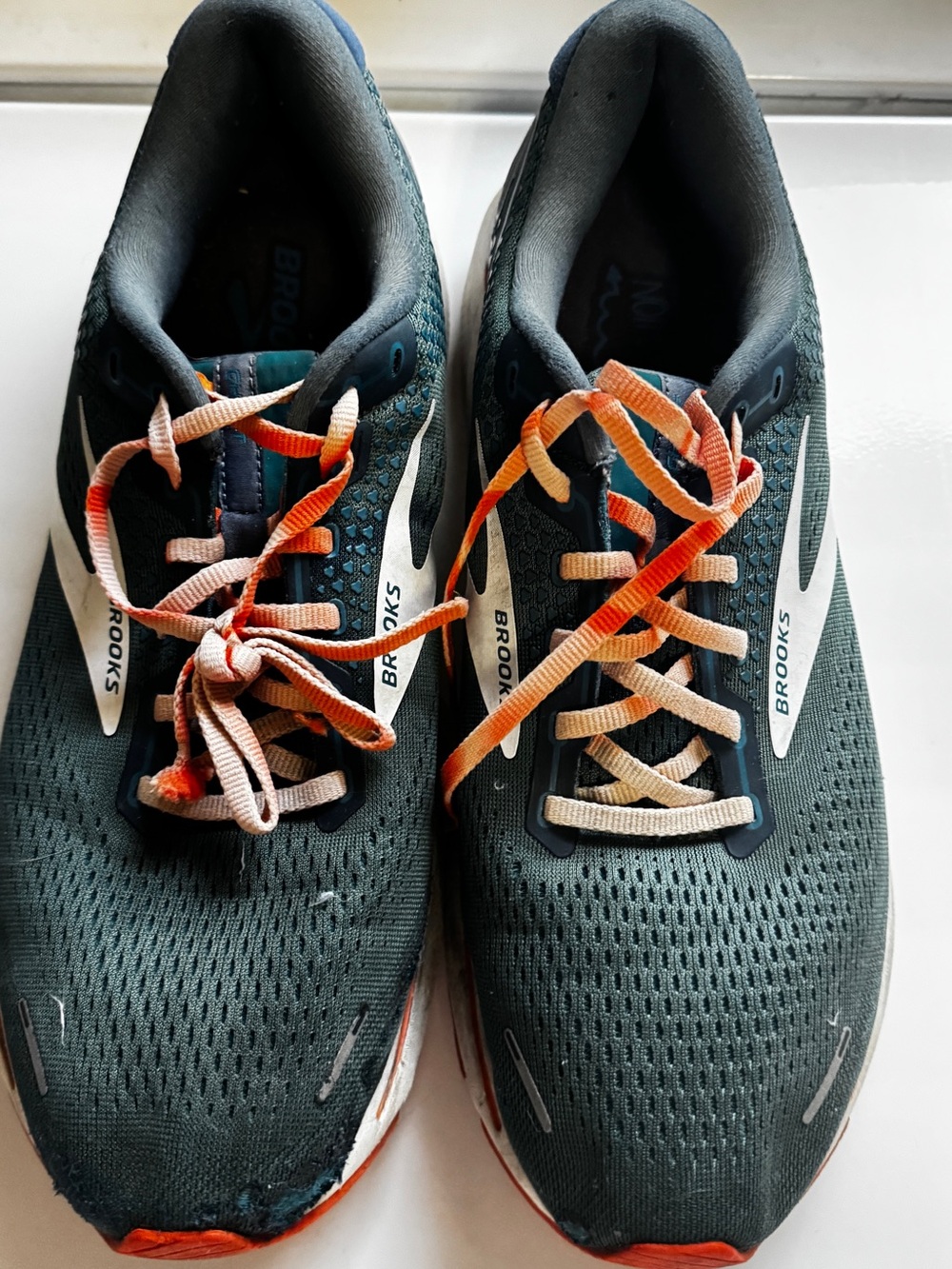 Brooks Men’s Deep Teal Running Shoes with Orange-Tie Laces